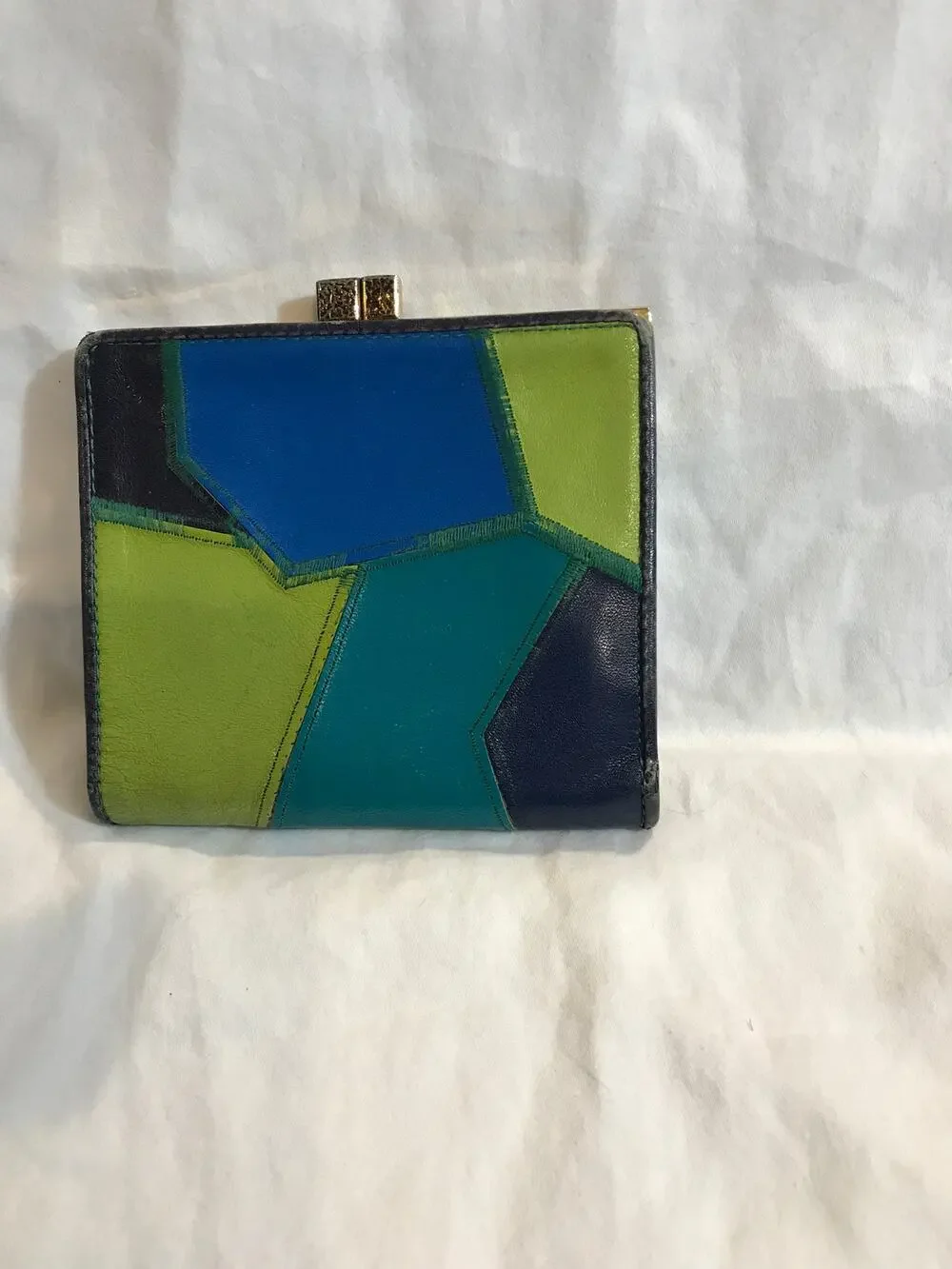 Yves St Laurent  Vintage Patchwork Leather Bifold Wallet with Kisslock RARE EUC